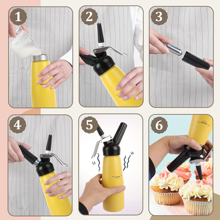 ASelected 500 ml Professionelle Sahnespender Aluminium, Sahnesyphon Aluminium mit 3 Edelstahl Deko-D