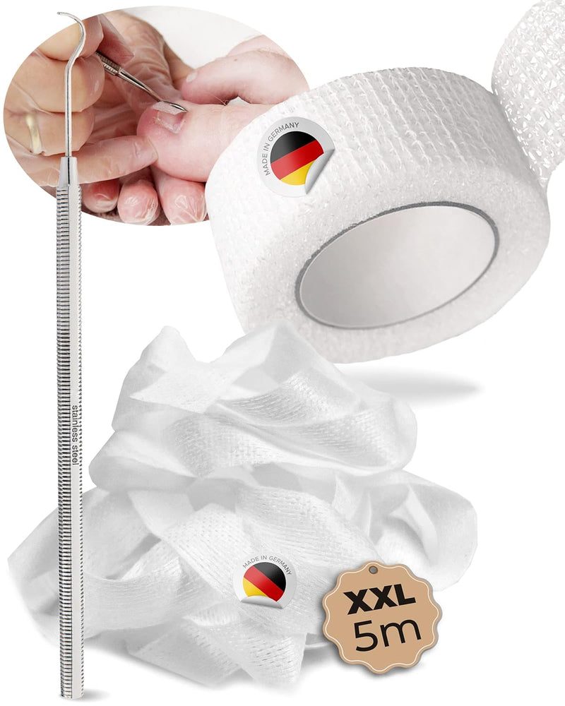Kosmetex Set Tamponade 5 mtr, 1x Tamponierhaken, 1x Zehenbinde, Nagelfalztamponade für eingewachsene