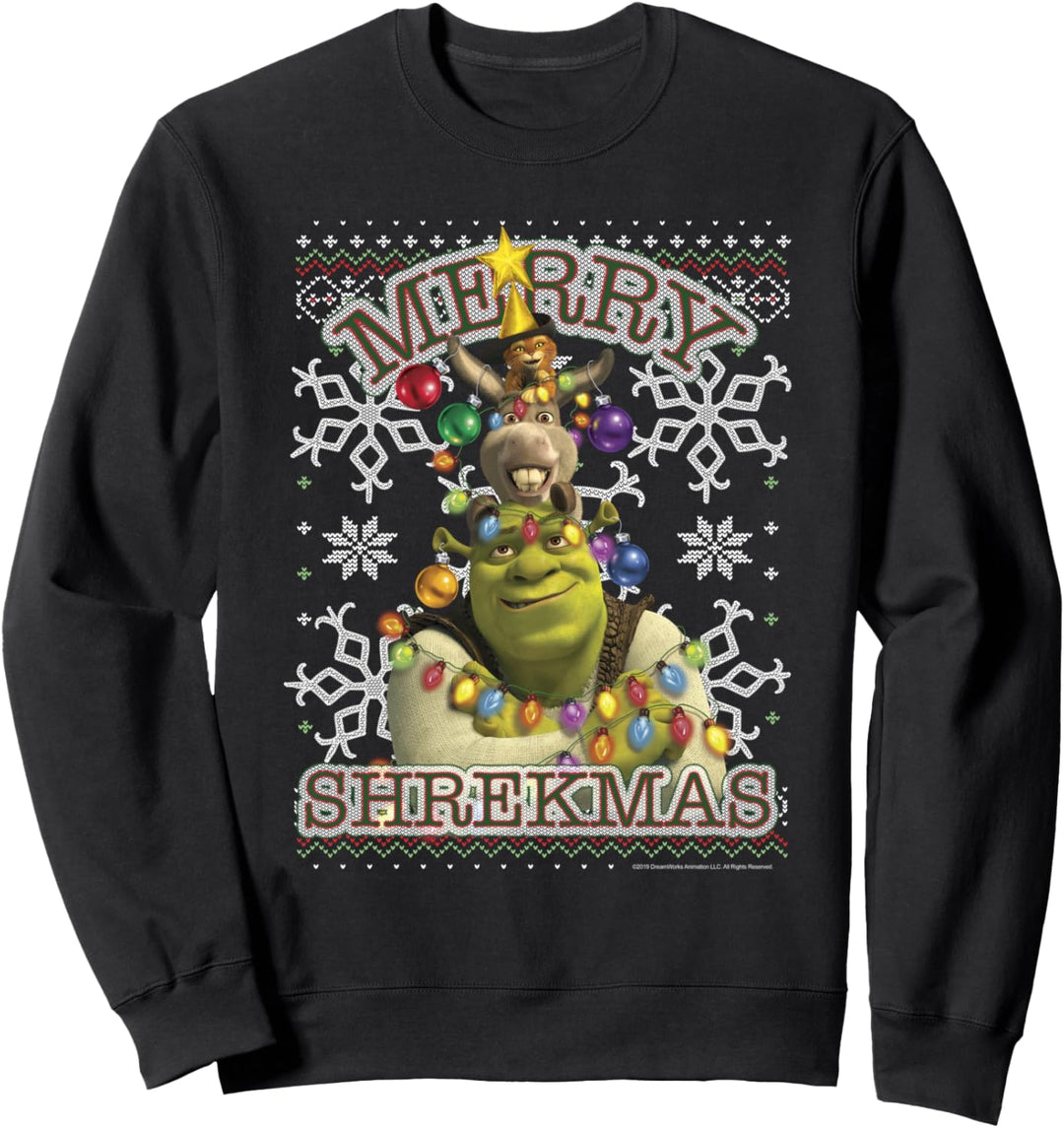 Shrek Donkey & Puss Merry Shrekmas Holiday Text Poster Sweatshirt