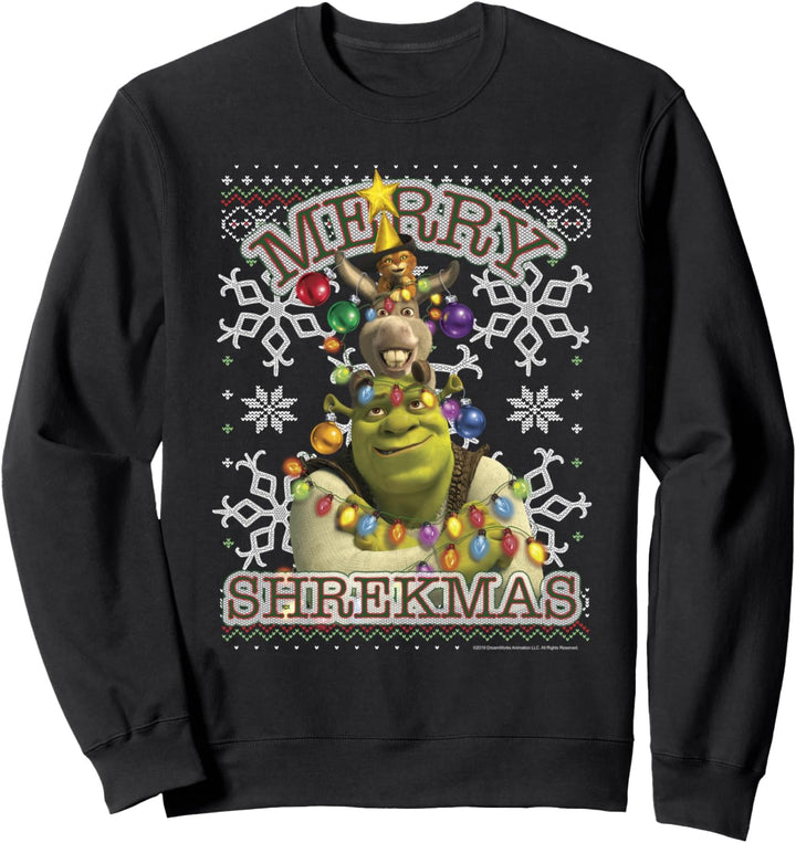 Shrek Donkey & Puss Merry Shrekmas Holiday Text Poster Sweatshirt