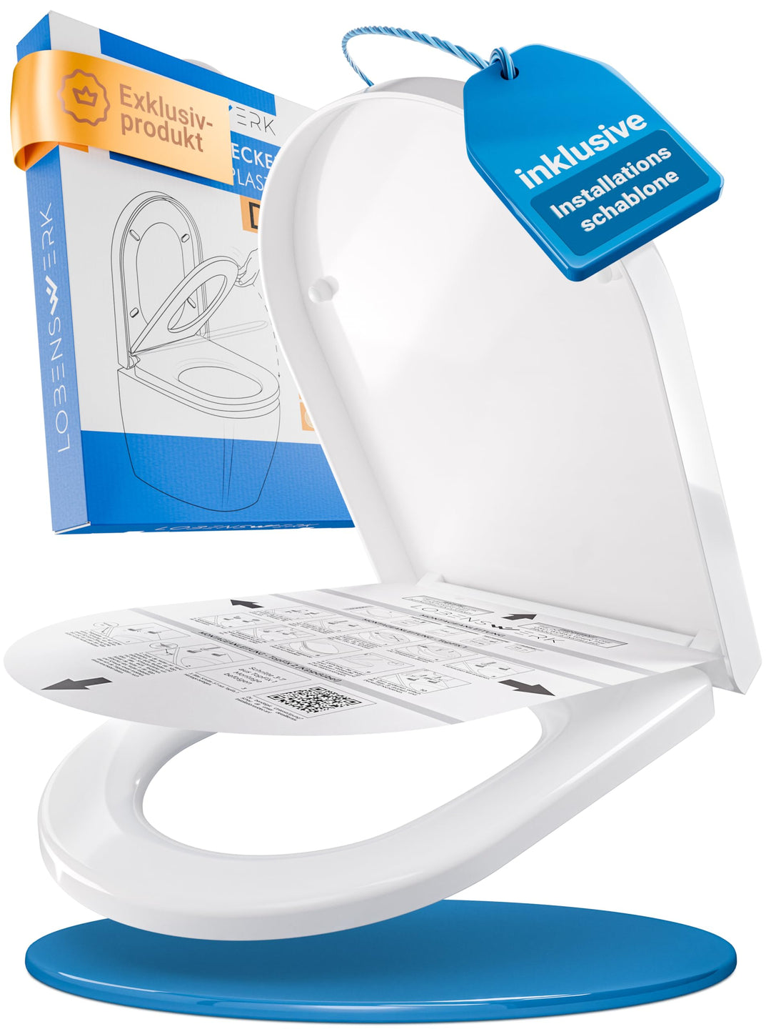 LOBENSWERK WC Sitz D Form [LANG] einfache Montage | Toilettendeckel mit Absenkautomatik | WC-Sitz D-