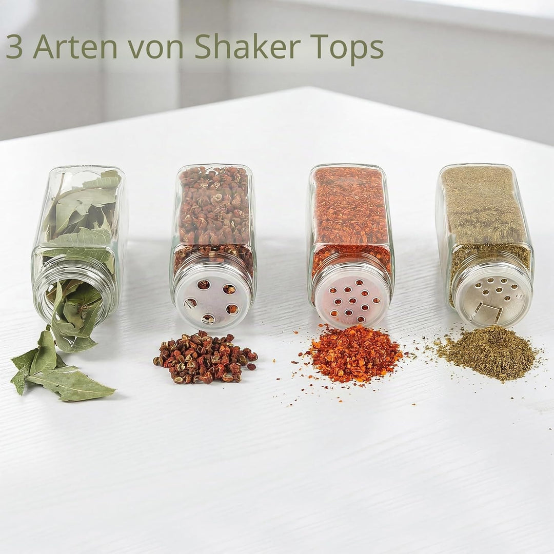 24pcs Gewürzgläser Eckig mit Aluminiumdeckel, 120ml Glasbehälter mit Streueinsatz, Luftdichte Gewürz