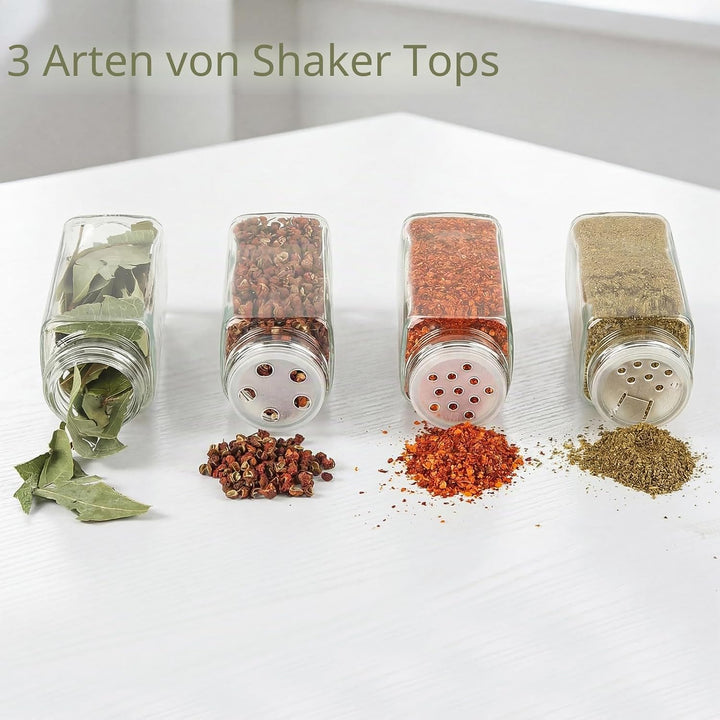 24pcs Gewürzgläser Eckig mit Aluminiumdeckel, 120ml Glasbehälter mit Streueinsatz, Luftdichte Gewürz