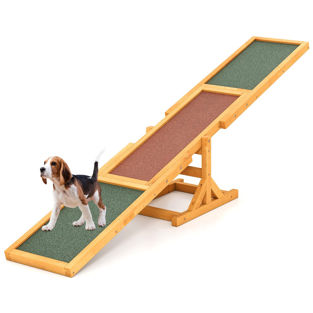 COSTWAY Hundewippe Holz, Hunde Agility Wippe, Outdoor Hundesport für Balance-Training, für kleine &