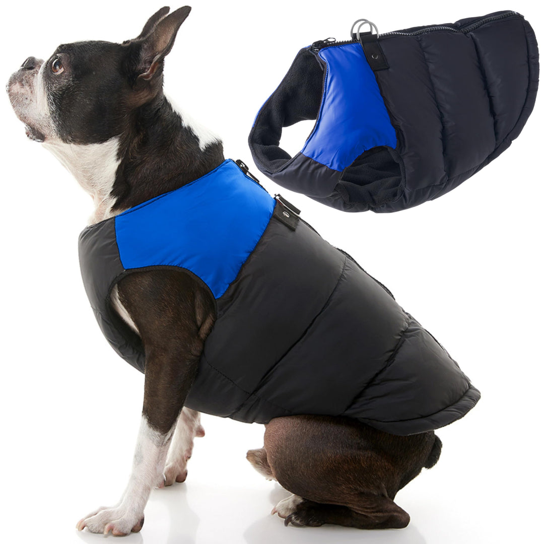 Gooby - Gepolsterte Weste, Hundejacke, Mantel, Pullover mit Reissverschluss und Leinen-Ring, blau, G