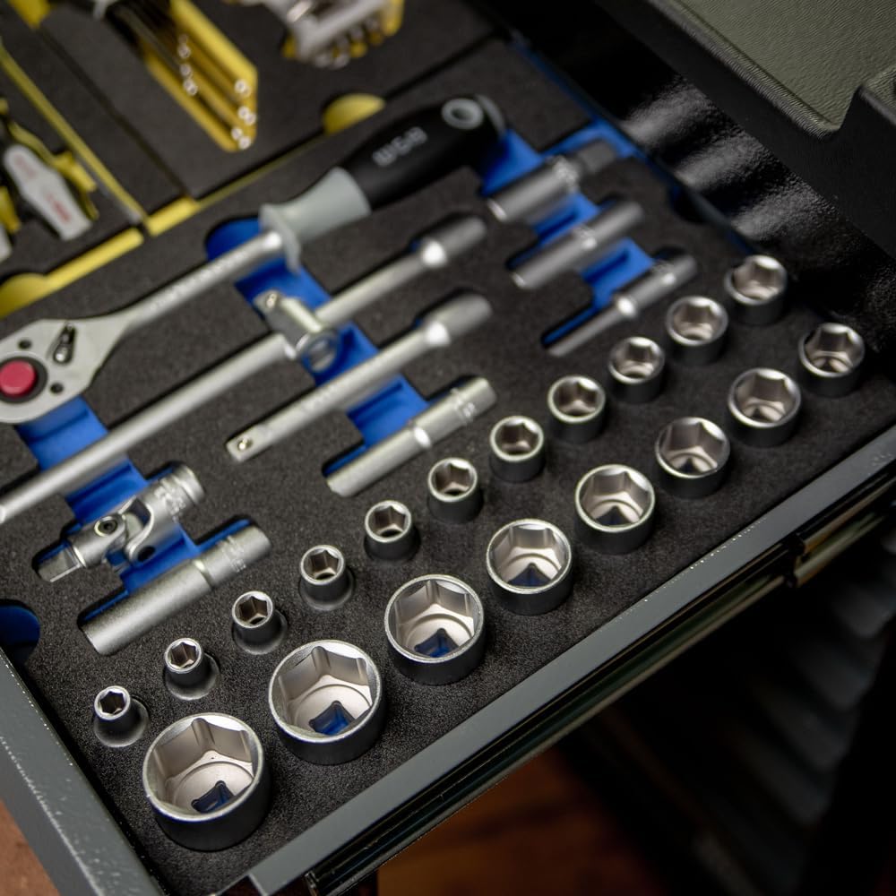 1/2" Steckschlüssel Set mit Ratsche und Sechskant Nuss Set 29 teilig | WGB Schaumstoffeinlage Werkze