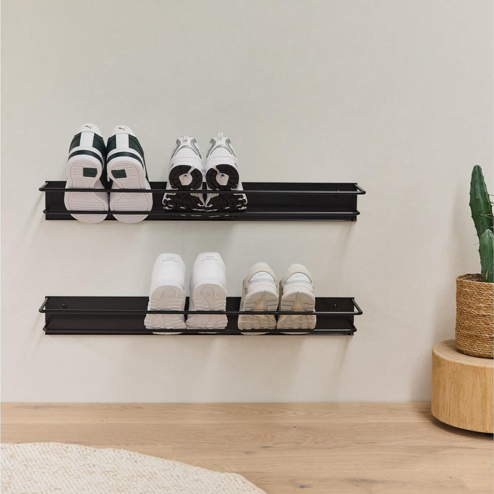 Elegantes Schuhregal Metall (Graphitschwarz 2er Set) „INN“ – Moderne Schuhaufbewahrung Schuhablage i