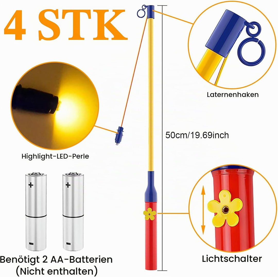 Laternenstäbe, Laternenstab Kinder LED, 4 Stück Elektronischer Laternenstab mit LED 50 cm, Laternens