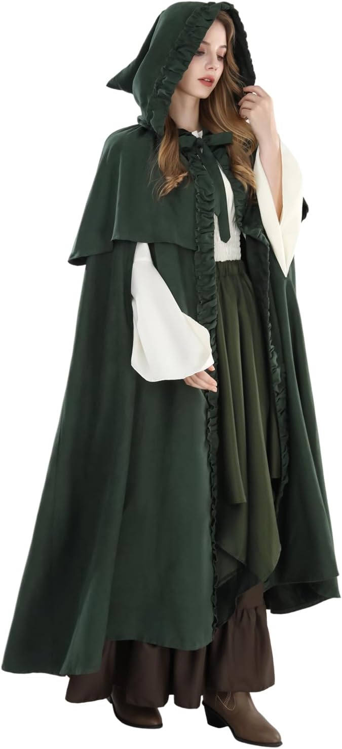 Fiamll Mittelalter Umhang Damen Kapuze Mantel mit Manschette Einfarbige Trenchcoat Renaissance Vampi