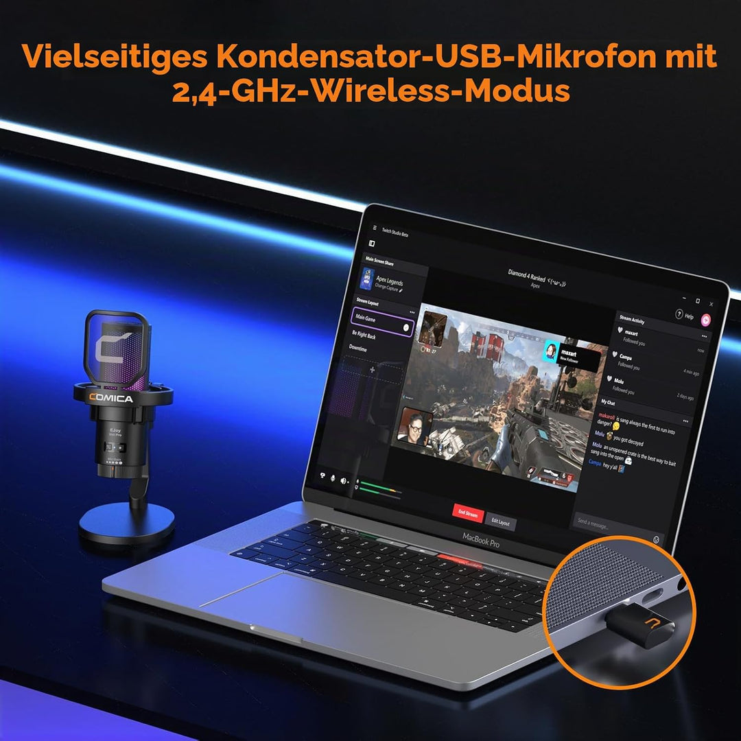 COMICA EJoy Uni Pro Kabellos USB Mikrofon PC, Gaming Mikrofon für Streaming Podcast Studio, PS4/PS5/