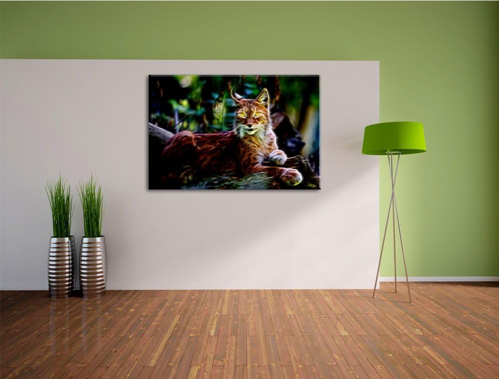 Dark aufmerksamer Luchs Deluxe Format: 100x70 cm auf Leinwand, XXL riesige Bilder fertig gerahmt mit