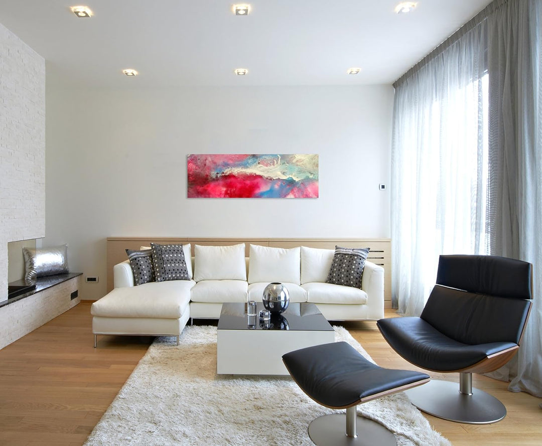 Sinus Art Wandbild 150x50cm Handgemaltes buntes Aquarell auf Leinwand für Wohnzimmer, Büro, Schlafzi