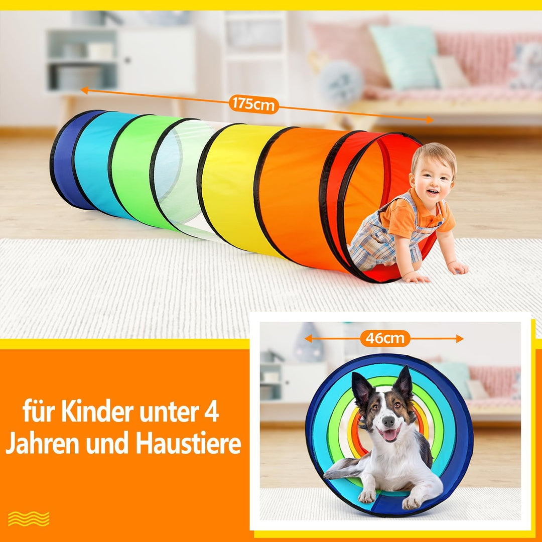 Wilwolfer Tunnel für Kinder - Spielzelt für Draussen mit Mesh-Seiten - 180cm Tunnel für Kinder motor