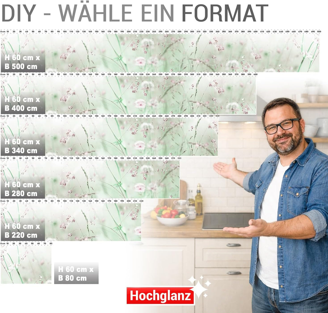 StickerProfis Küchenrückwand selbstklebend Glasoptik - WILDBLUMENWIESE - 1.8mm, Versteift, alle Unte