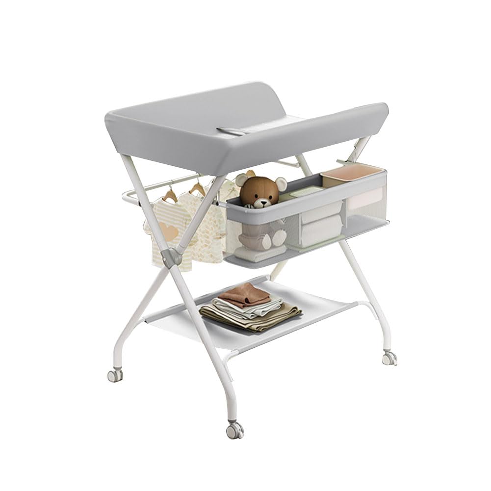 Baby Wickelkombi, Klappbare Wickelkommode, Mobil Wickeltisch für Neugeborene und Kleinkinder, Baby W