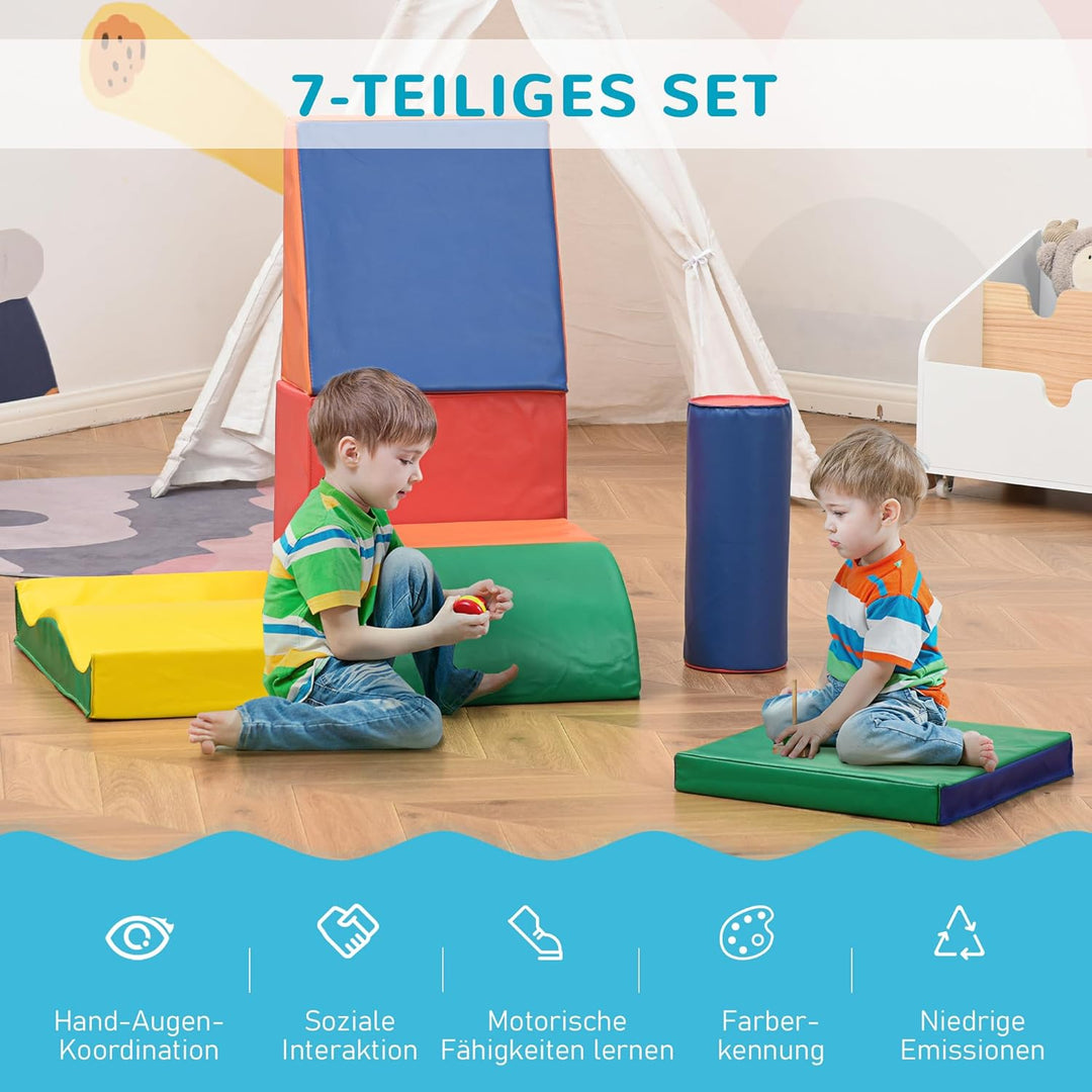 HOMCOM 7-TLG. Softbausteine, Bausteinset, Schaumstoffbausteine zum Toben & Klettern, Riesenbausteine