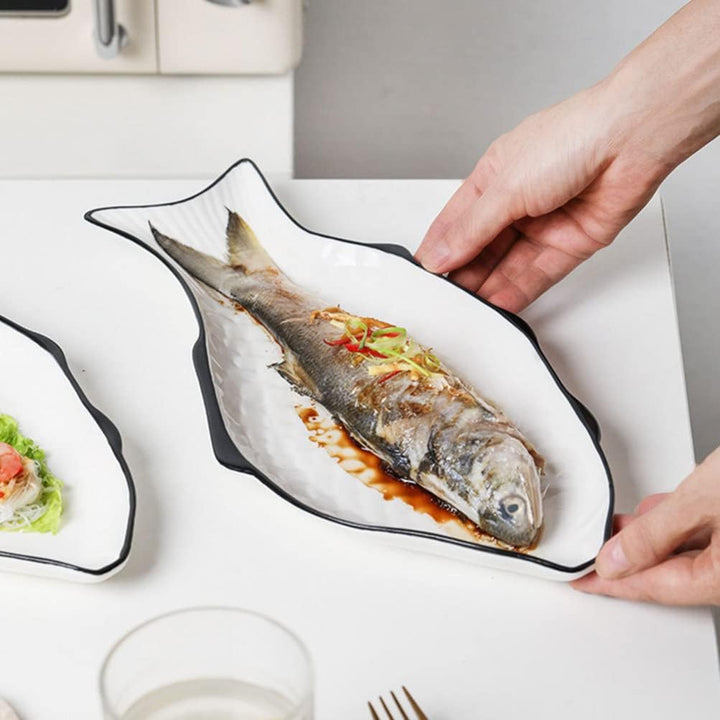 Cabilock Kuchenteller Keramische Servierplatte Fischform Dinner Platte Serviert Teller Lebensmittela