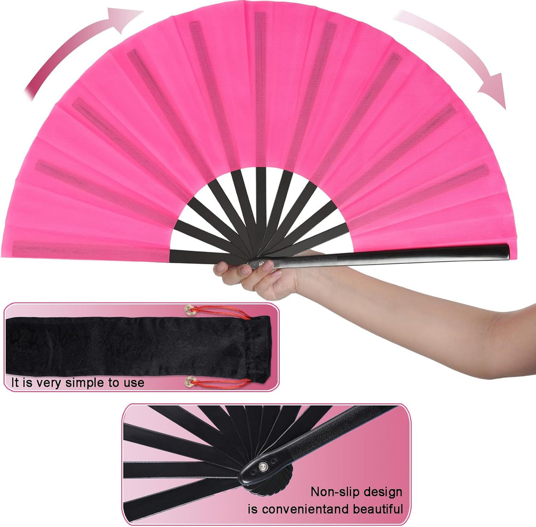 2 Stück Grosse Faltbare Seide Hand Fächer Chinesischer Tai Chi Faltender Handfächer Nylon Tuch Chine