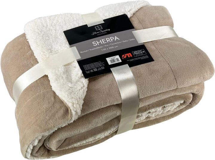 Euromat Sherpa Mikrofaserdecke, Flanell Kuscheldecke, Wohndecke, Bettüberwurf 150x200 cm (Beige), Be