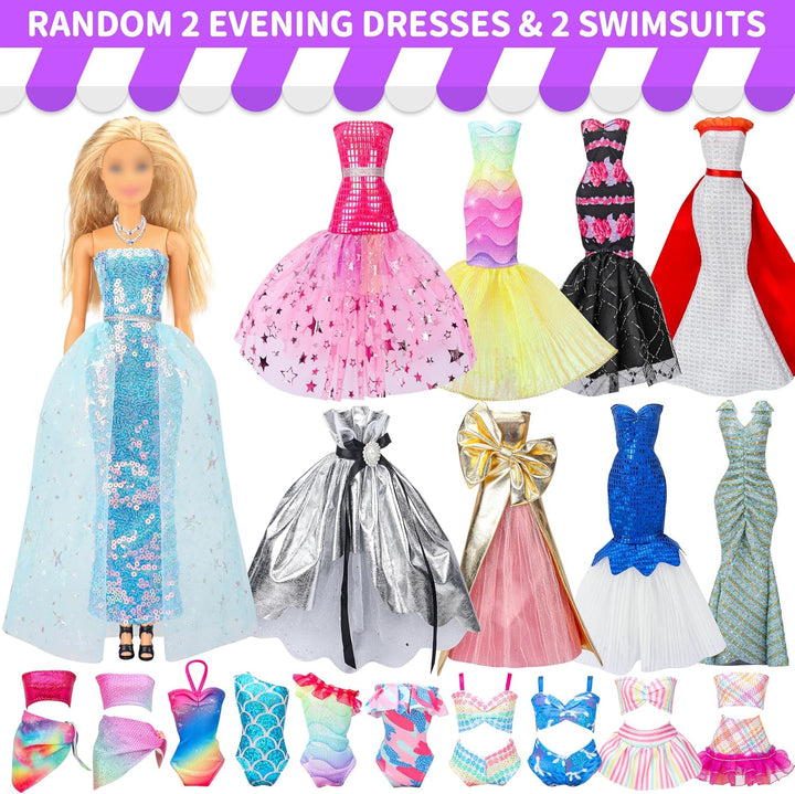 Puppenkleidung Geschenkset für 11,5 Zoll Puppe und Barbie (56-teilig - 2 Hochzeitskleider, 2 Abendkl