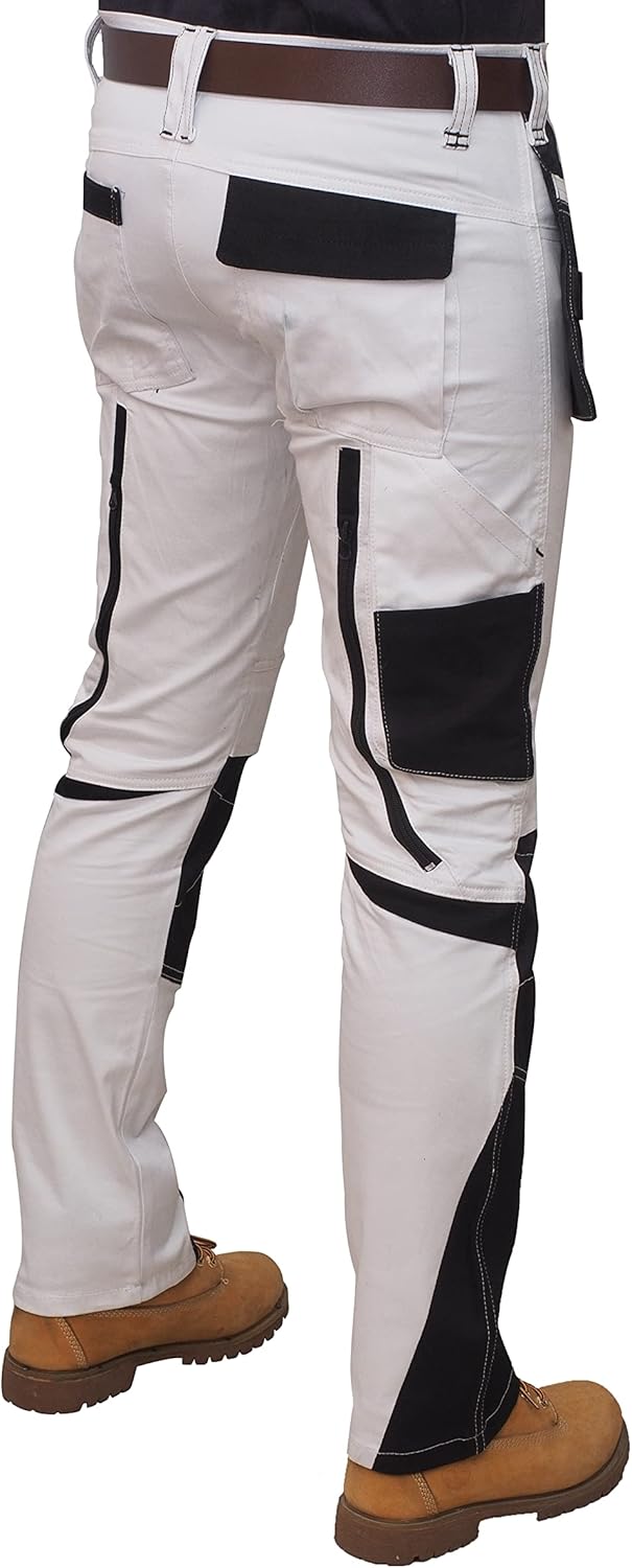 HASHOOB Herren Arbeitshose Maler Dekorateure Weisse Cargohose Pants Weiss-5 38W / 30L, Weiss-5 38W /