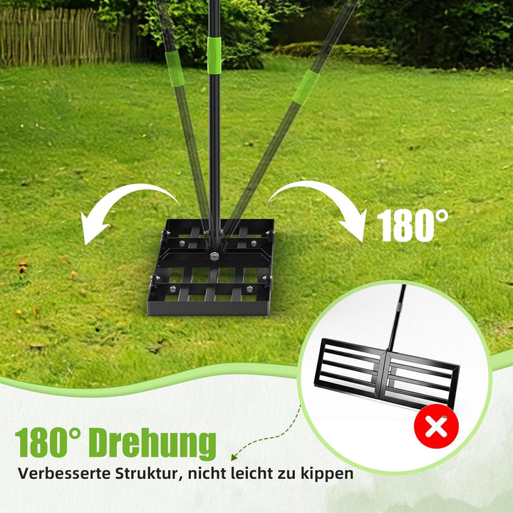 GARDTECH Rasenrakel 75x25 cm | Nivellierrechen aus Edelstahl mit Anti-Kipp-Design | 195 cm Verstellb