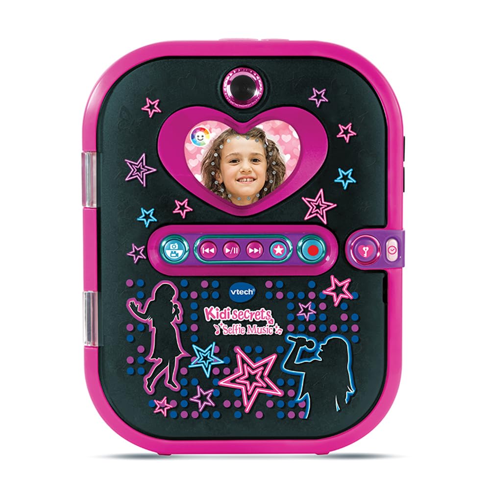 VTech - KidiSecrets Selfie Music Schwarz, elektronisches Tagebuch 7-in-1 mit Gesichtserkennung, Kame