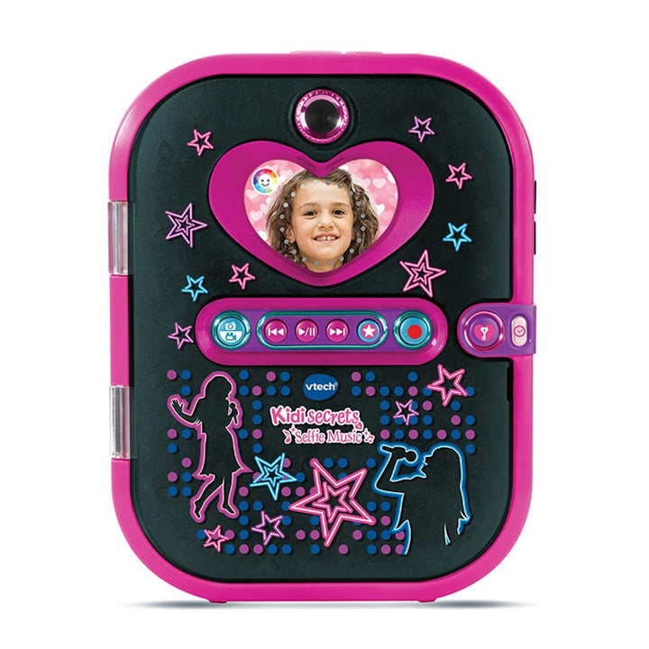 VTech - KidiSecrets Selfie Music Schwarz, elektronisches Tagebuch 7-in-1 mit Gesichtserkennung, Kame