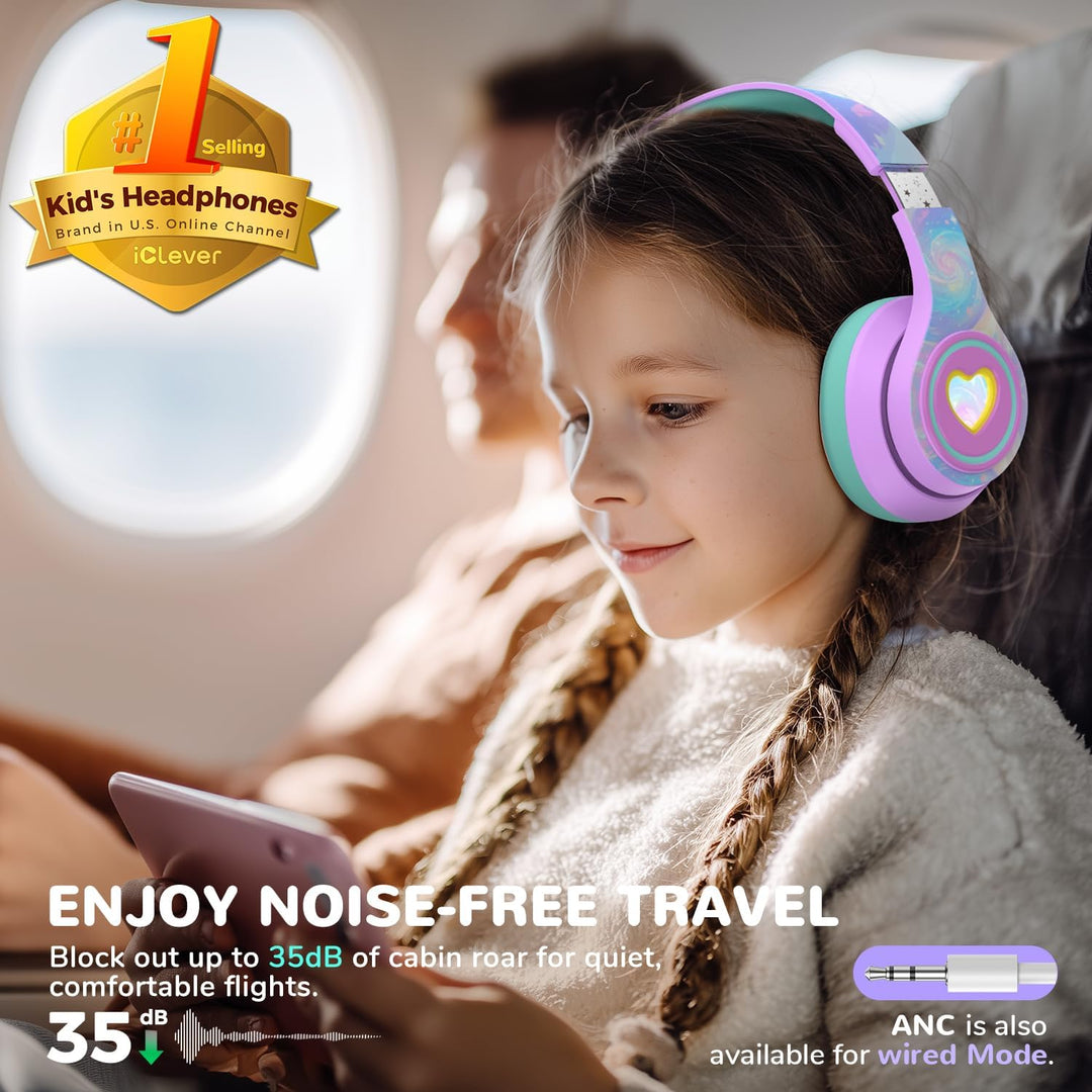 iClever Noise Cancelling Bluetooth Kopfhörer Kinder, LED-Beleuchtung, Bluetooth 6.0, Type-C-Schnella