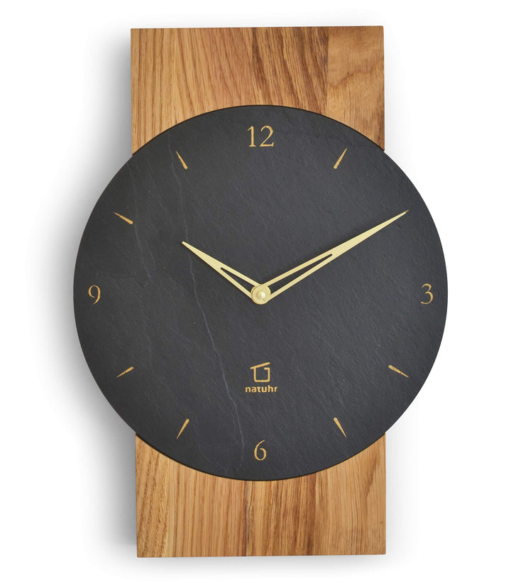 Natuhr Schiefer Wanduhr - Watzmann - Holz Design Schiefer schwarzer Stein geräuscharm nachhaltige Fo