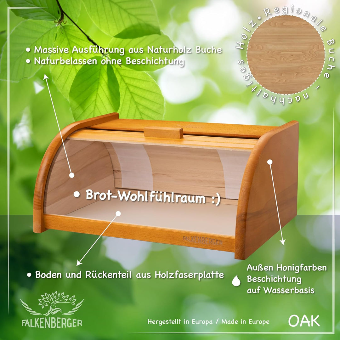 Brotkasten aus Buchenholz ca. 39x29x18cm Rollbrotkasten traditionell Brotbox mit Roll-Deckel Handmad