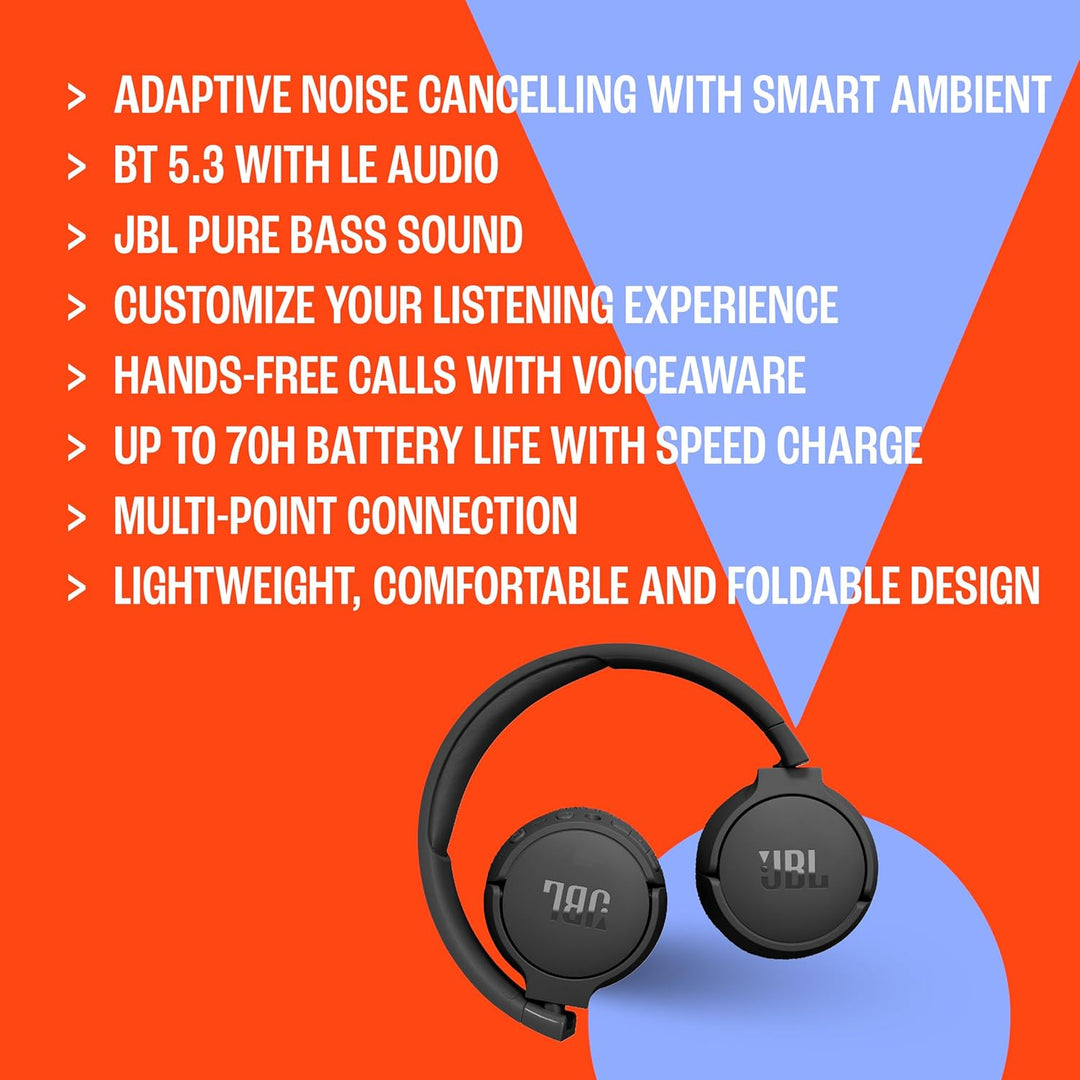 JBL Tune 670NC – Kabellose On-Ear-Kopfhörer mit adaptivem Noise-Cancelling und faltbarem Design – Bi