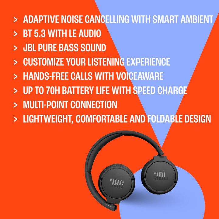JBL Tune 670NC – Kabellose On-Ear-Kopfhörer mit adaptivem Noise-Cancelling und faltbarem Design – Bi