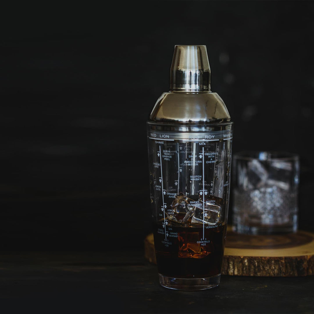 Bar Craft Boston Cocktailshaker, mit aufgedruckten Rezepten und Massangaben, Glas, Transparent, in G