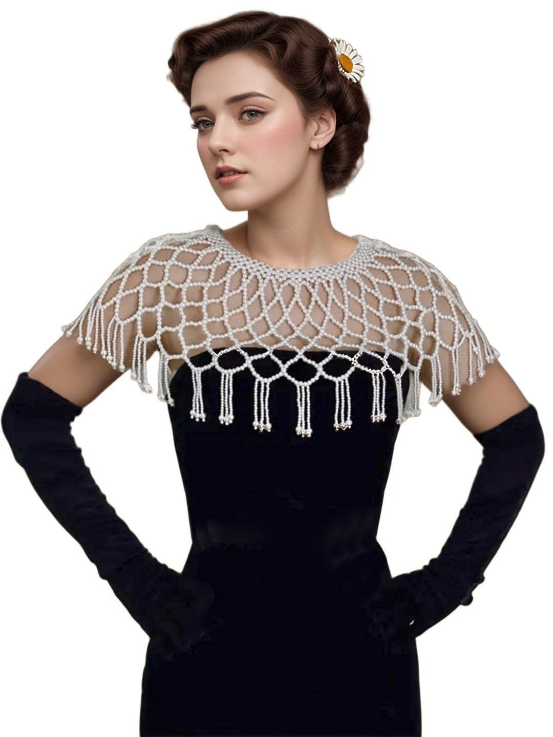 Vintage-Perlen-Umhang, Damenschal, Perlen-Capelet für Braut, Hochzeit, Steampunk-Kostüm Einheitsgrös