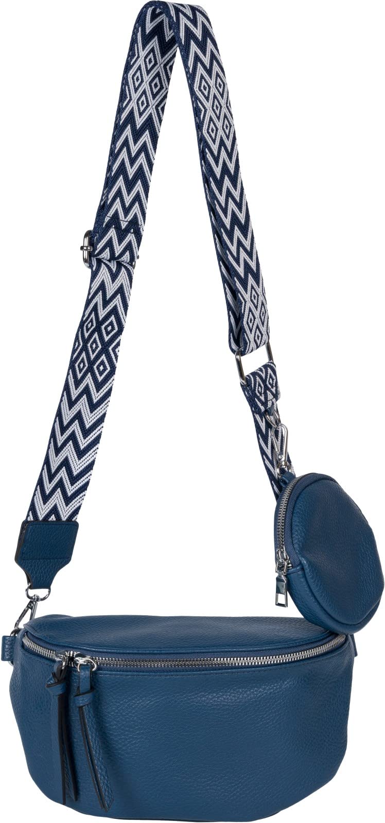 styleBREAKER Damen Halbmond Crossbody Schultertaschen Set 2-Teilig, Schultergurt mit Zick-Zack Raute