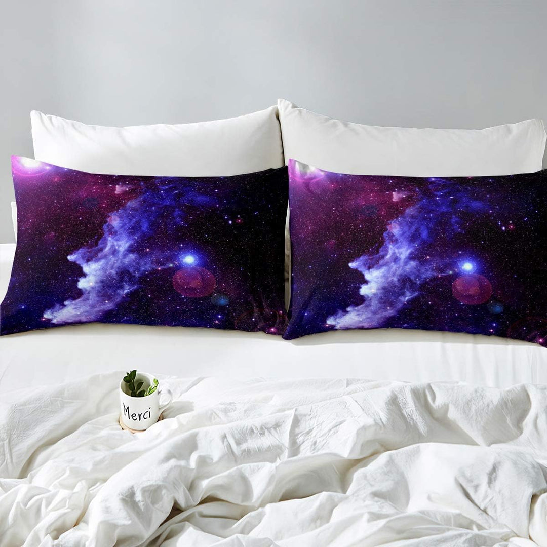Loussiesd 3D Galaxy Bettwäsche-Set 135 x 200 cm Universe Starry Sky Print Bettbezug-Set Lila Blau fü