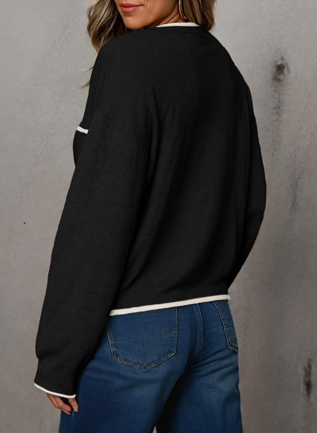 Dokotoo Pullover Damen Herbst Winter Strickpullover Rundhals Oberteil mit Brusttasche Langarm Warm P