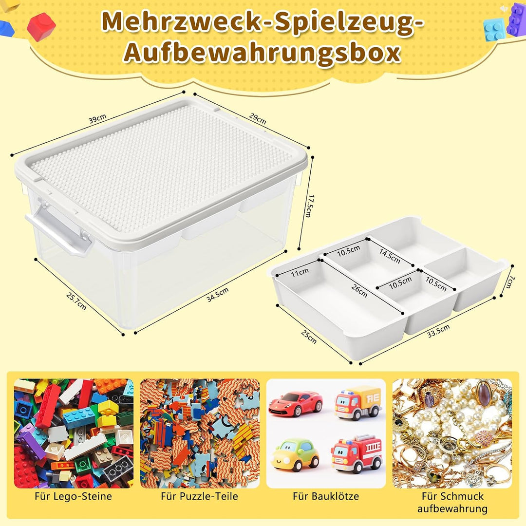 Aufbewahrungsbox Spielzeug mit Deckel, AbnehmbaresTablett und Bauplatte,Spielzeug Box für Bausteine,