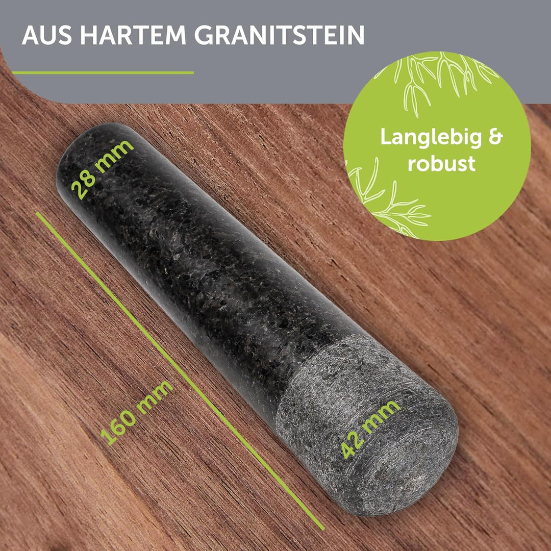 madeco Ersatzstössel Granit 16 cm Steinstössel schwarz poliert Stössel für Mörser Granit einzeln (oh