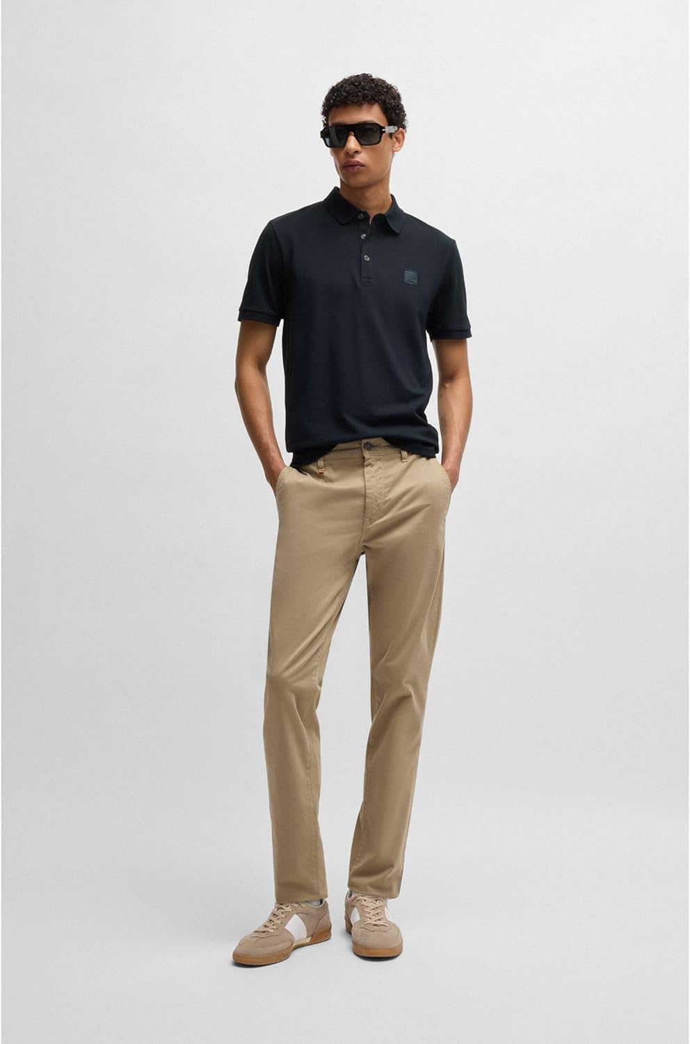 BOSS Herren Passenger Slim-Fit Poloshirt aus Stretch-Baumwolle mit Logo-Aufnäher Dunkelblau L