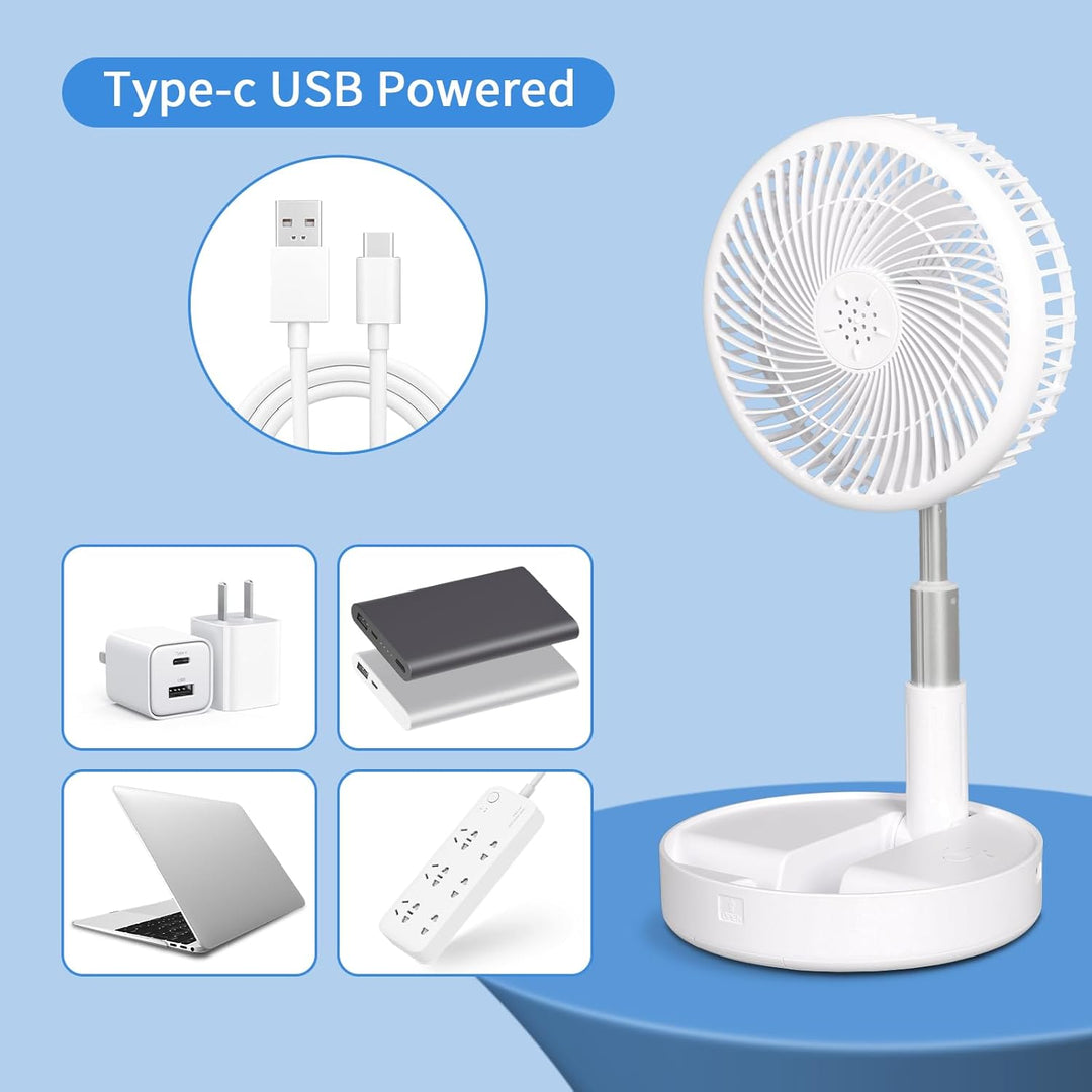 Tragbarer Faltbarer Standventilator Tischventilator, 7200mAh Akku USB Mini Leise Ventilator, 9-100cm