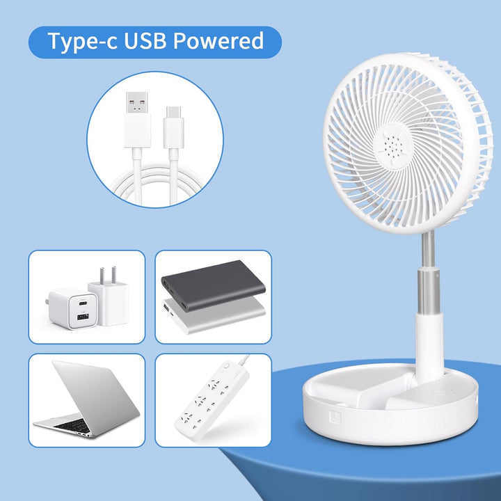 Tragbarer Faltbarer Standventilator Tischventilator, 7200mAh Akku USB Mini Leise Ventilator, 9-100cm