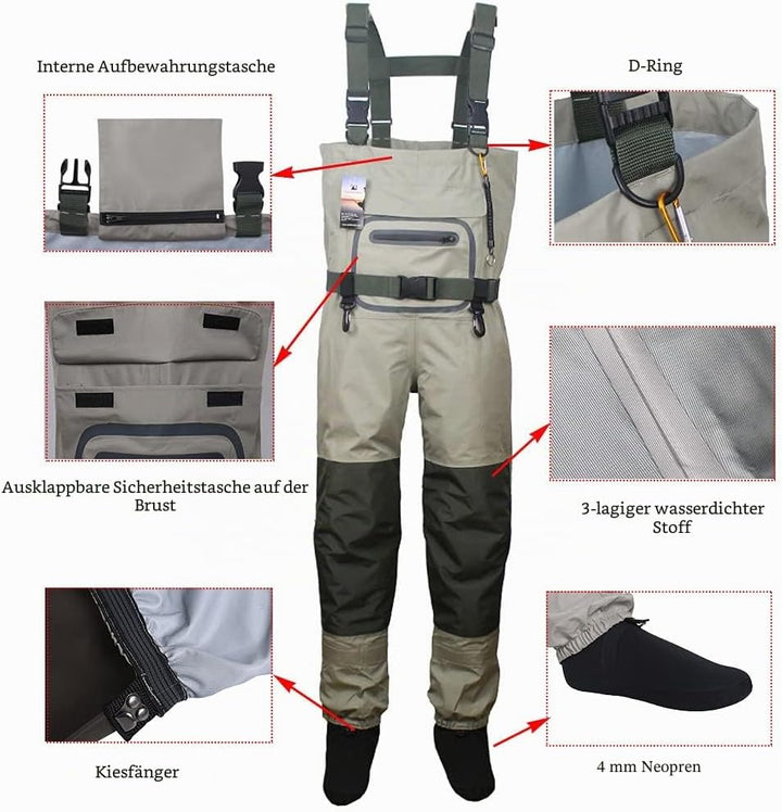 Kylebooker Angler Watvögel Angelhose Wathose Herren Anglerhose Atmungsaktiv Fliegenfischen Angelbekl