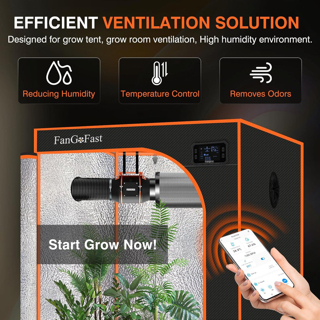 FanGoFast 150 mm WIFI APP Rohrventilator mit Temperatur- und Feuchtigkeitsregler, EC-Motor, 2550 U/m