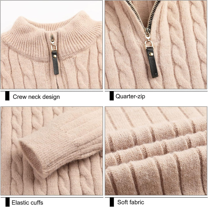 Superora Herren Stehkragen Stretch Pullover mit 1/4 Reissverschluss Männer L Beige, L Beige