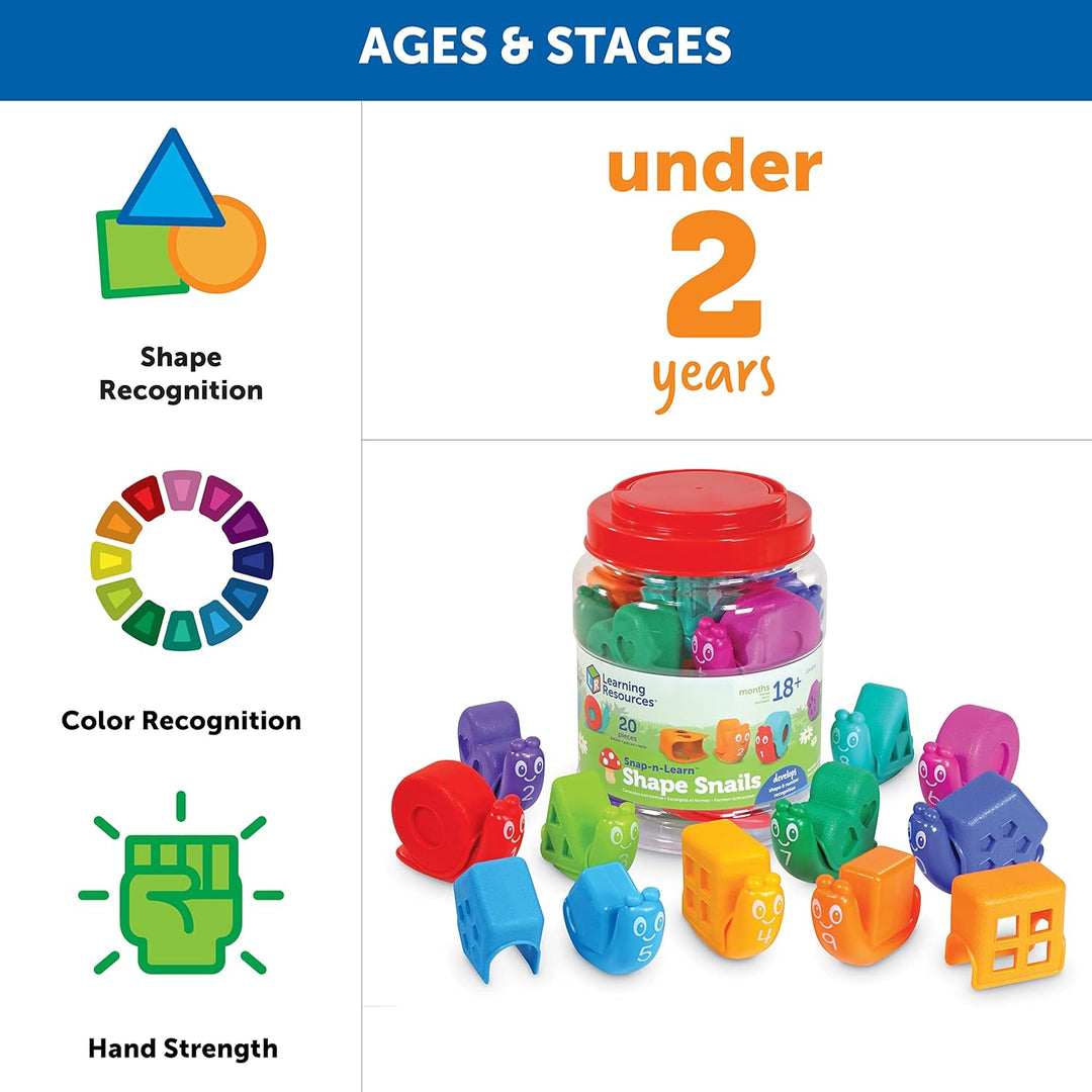 Learning Resources Snap-n-Learn Formen-Schnecken, Kleinkind-Aktivitäten, Lernspielzeug, Farben-Set,