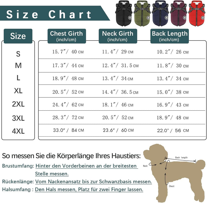 Aiboria Hundejacken für den Winter Winddicht Wasserdicht 2 in 1 Outfit Kaltwettermantel Hundewesteng
