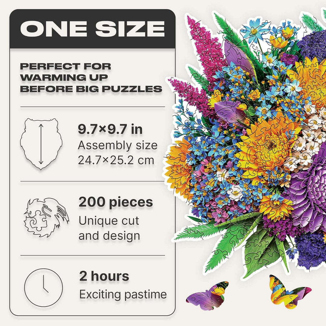 UNIDRAGON Original Holzpuzzle - Flora Blühender Strauss, 200 Teile, 9.7 х 9.9 Zoll (24.7 х 25.2 cm)