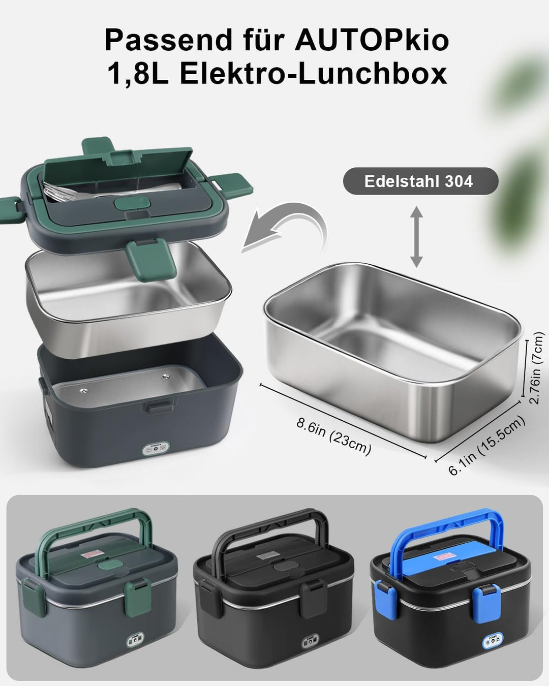 AUTOPkio 1,8L Innenbehälter aus 304 Edelstahl, Original Ersatz für elektrische Lunchbox, Kompatibel